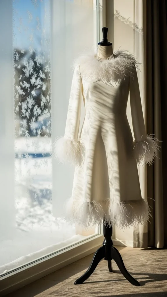 5. The White Faux-Feather Trim Dress