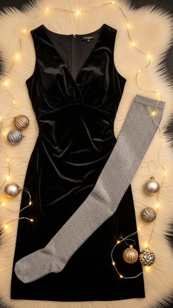 6. Black Velvet Dress With Glitter Tights