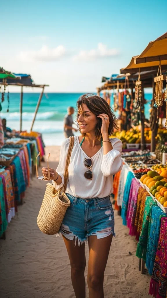 6. Denim Shorts with Breezy Blouse