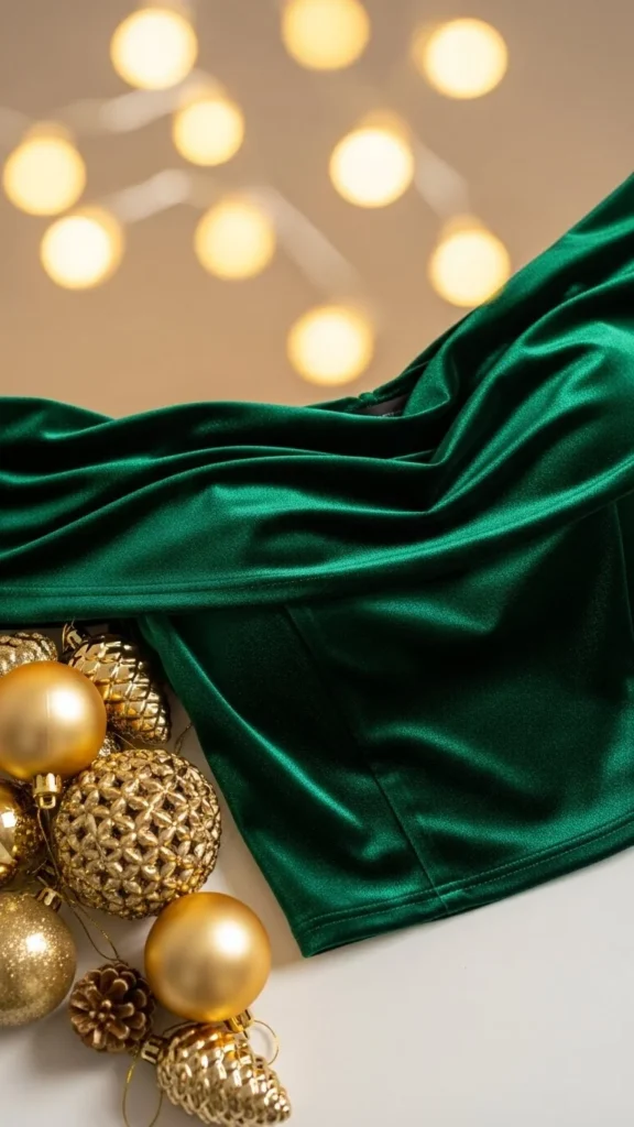 6. Green Velvet Off-Shoulder Top