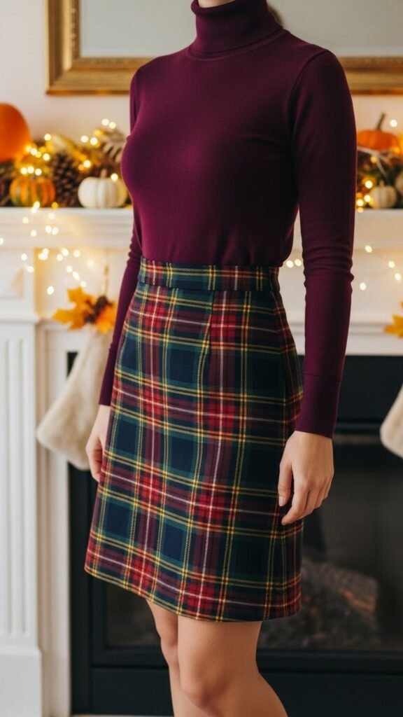 6. Plaid Skirt With a Fitted Turtleneck