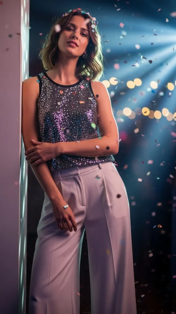 6. Wide-Leg Pants with a Glitter Tank