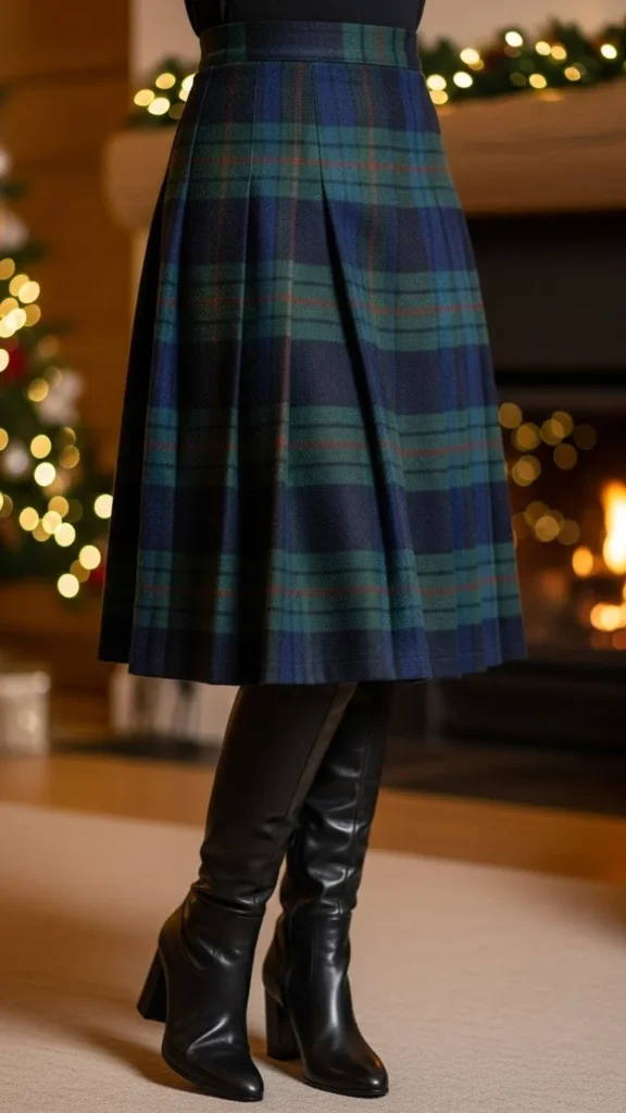 6.Wool Skirt Paired With Knee-High Boots