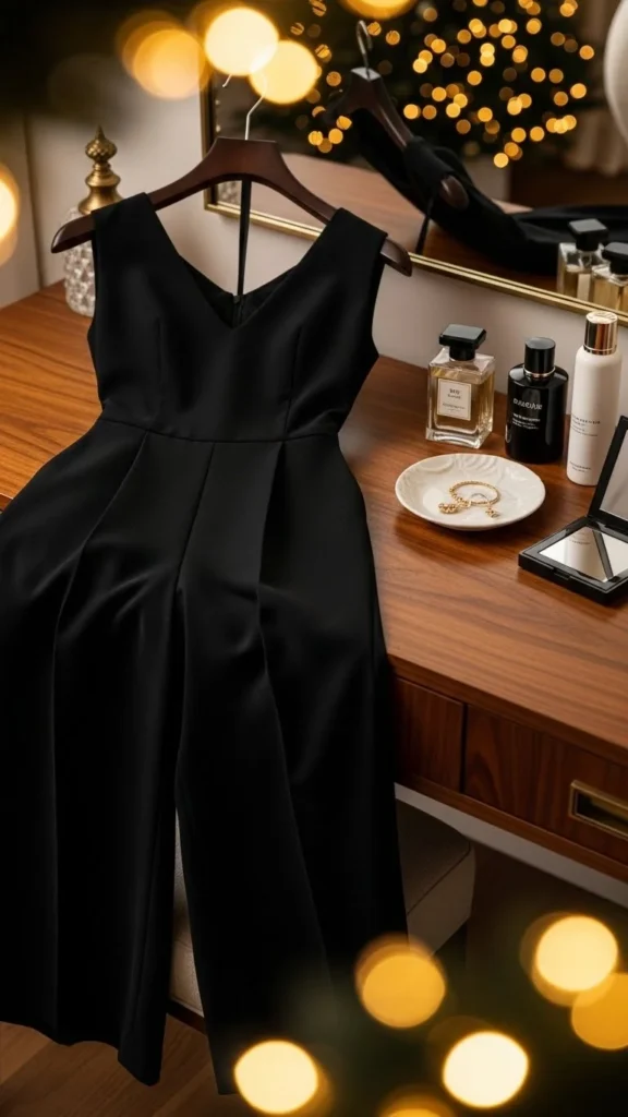 7. Black Jumpsuit With Red Lip