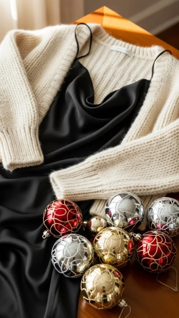 7. Black Slip Dress + Soft Cardigan