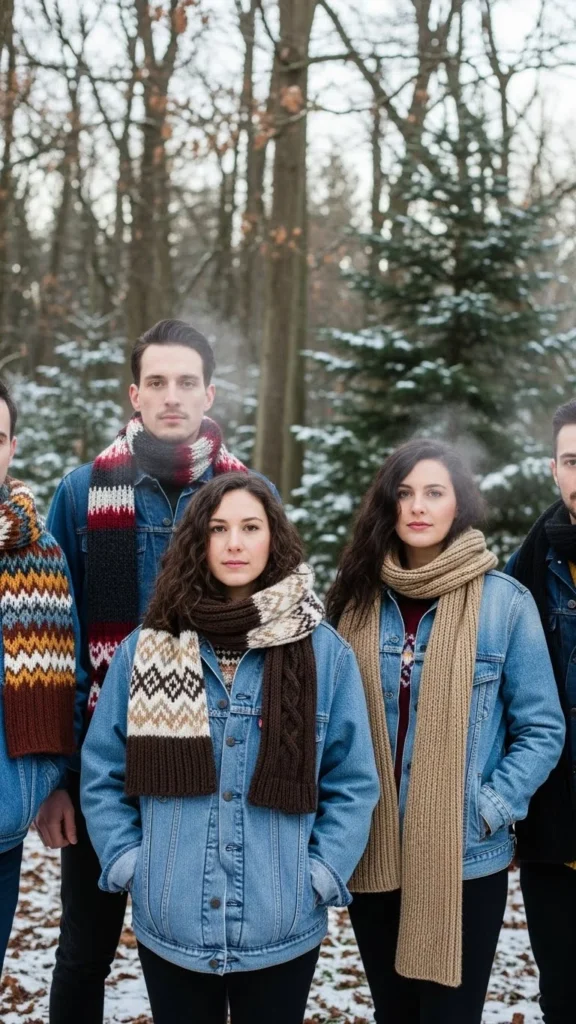 7. Denim Jackets and Scarves