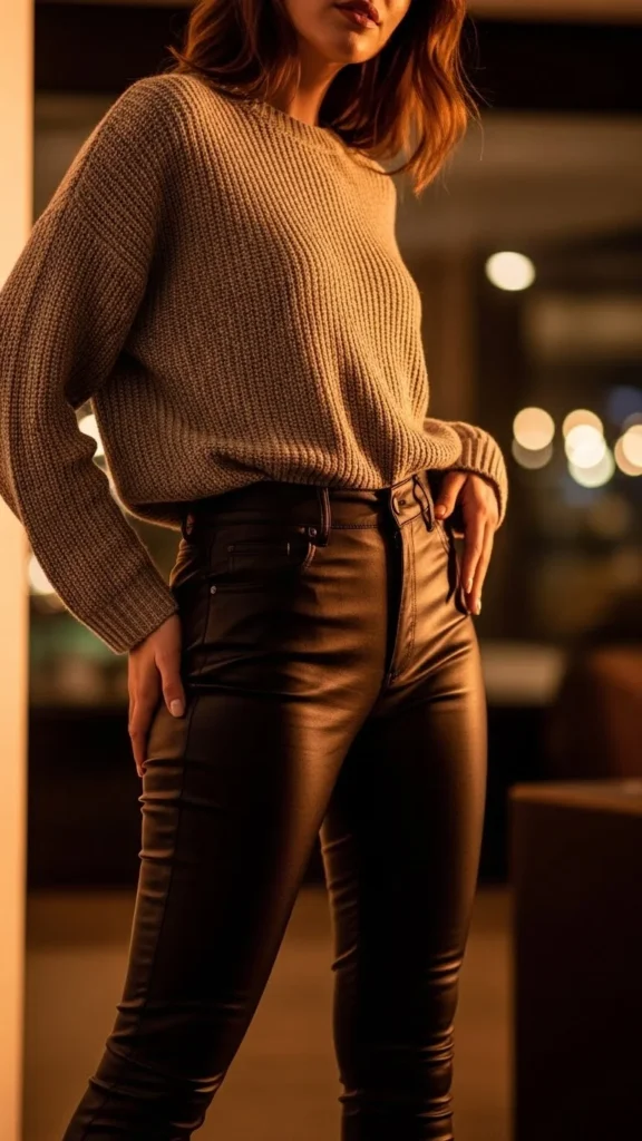 7. Faux Leather Pants with Soft Knit