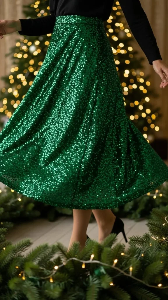 7. Green Sequin Midi Skirt