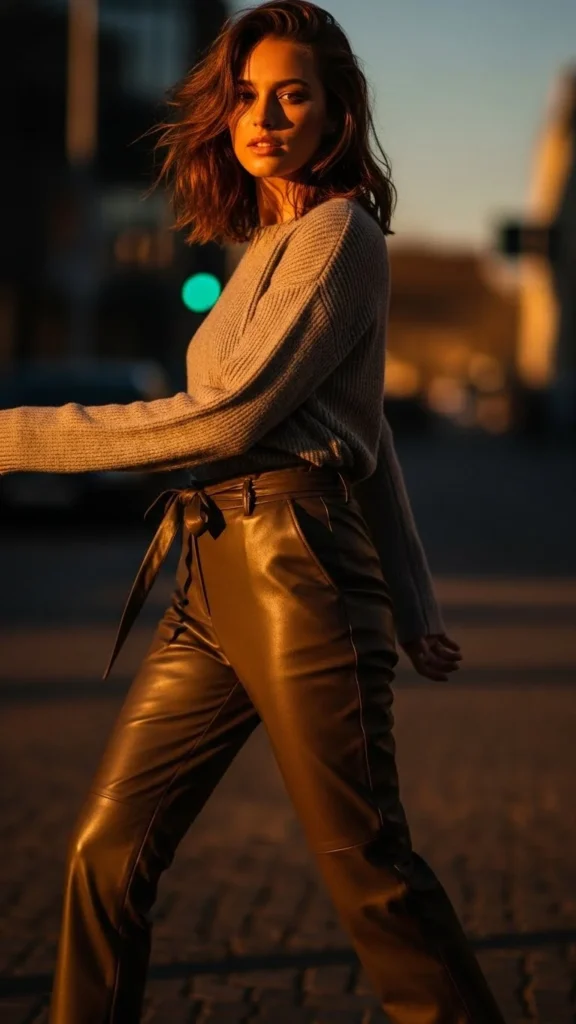 7. Leather Pants with Cozy Textures