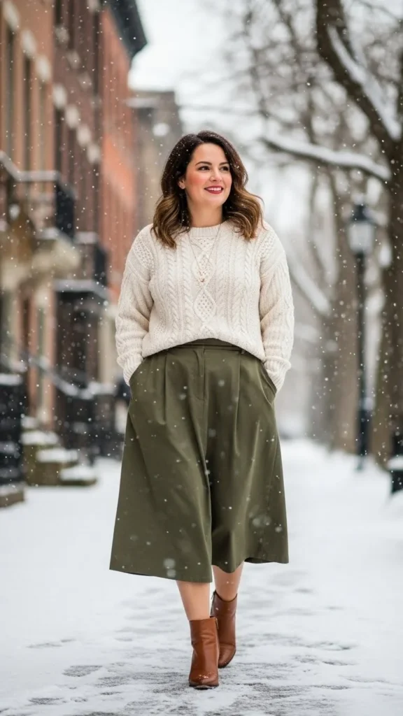 7. Olive Green Midi Skirt