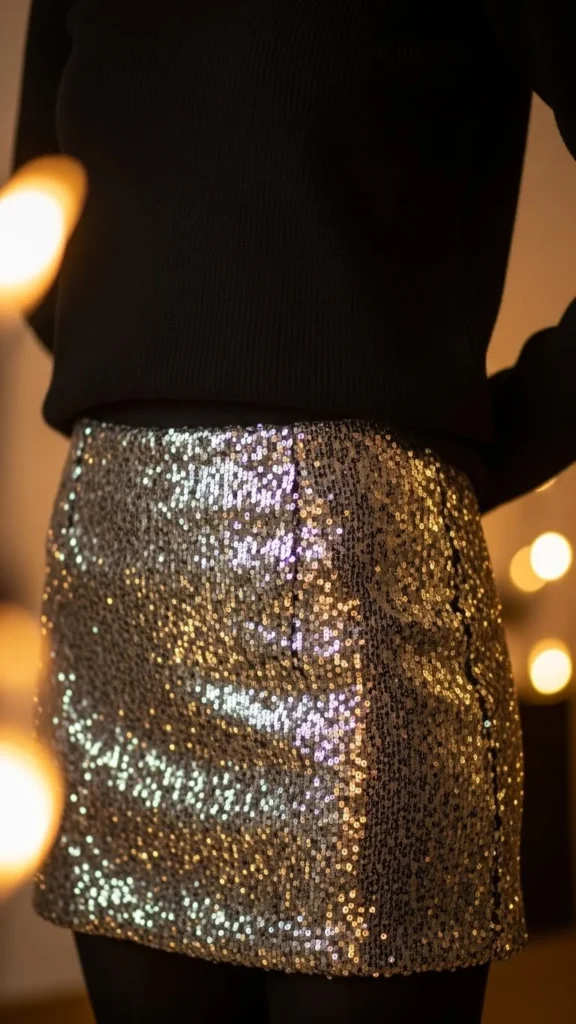 7. Sequin Skirt With Black Sweater