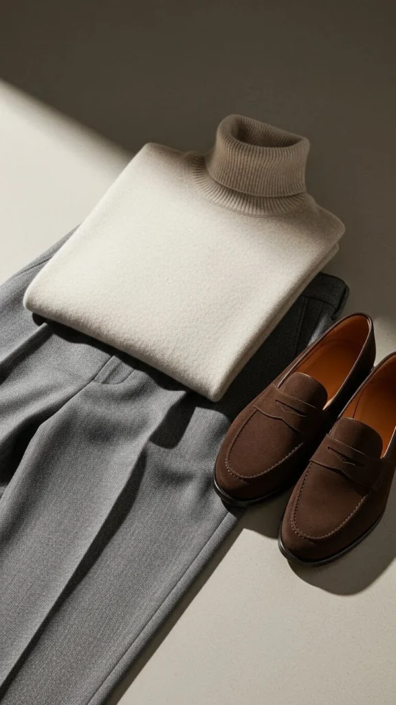 7. Turtleneck Sweater with Relaxed Trousers