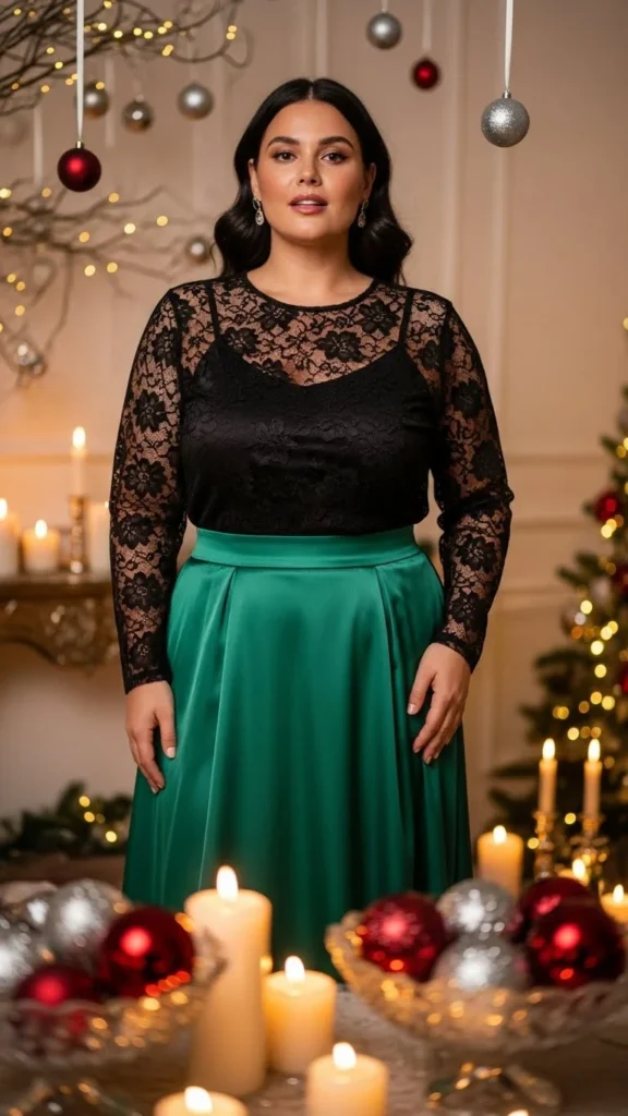 8. Black Lace Top with Midi Skirt