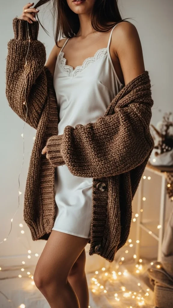 8. Oversized Cardigan With Slip Dress