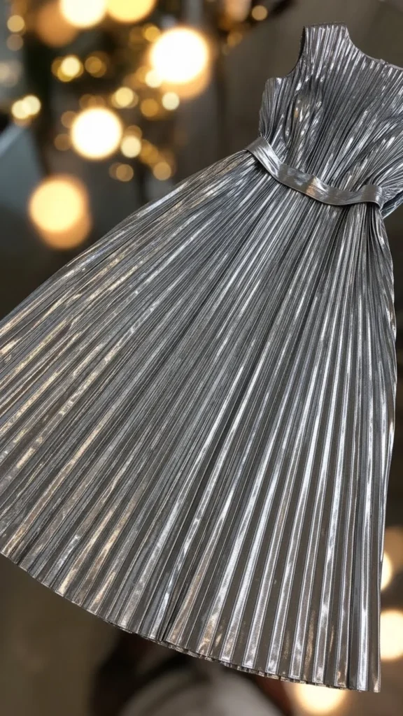 8. Silver Pleated Midi Dress