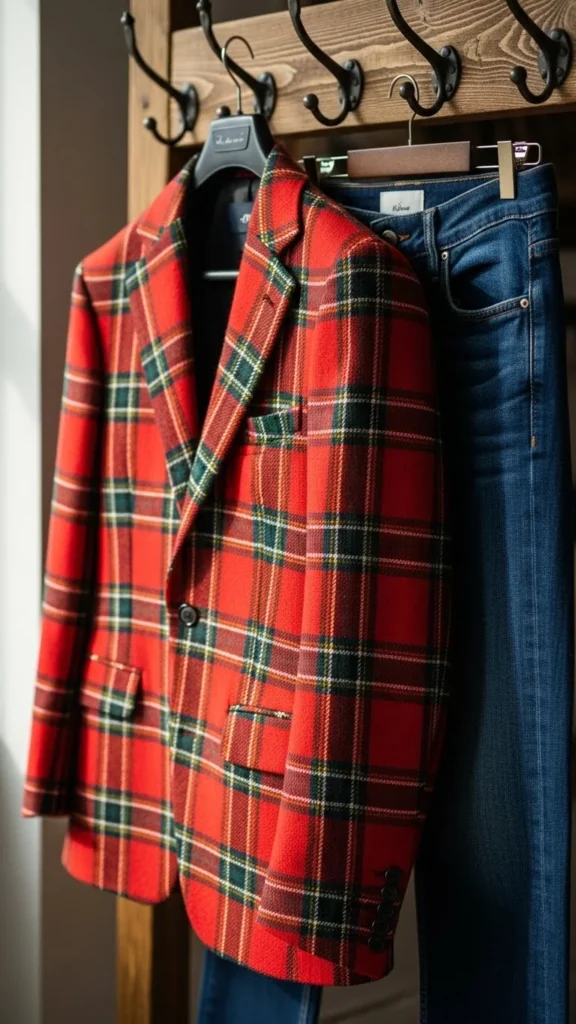 8. Tartan Blazer With Simple Jeans
