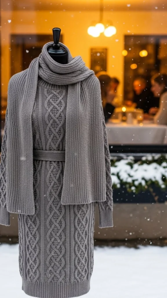 9. Cable-Knit Dress With Matching Scarf