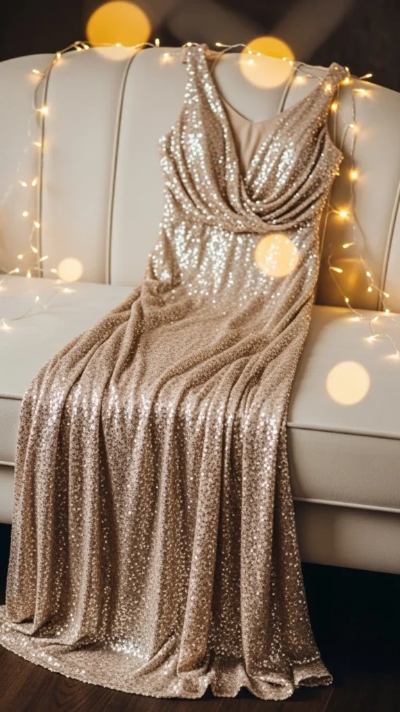 9. Champagne Sequin Maxi Dress