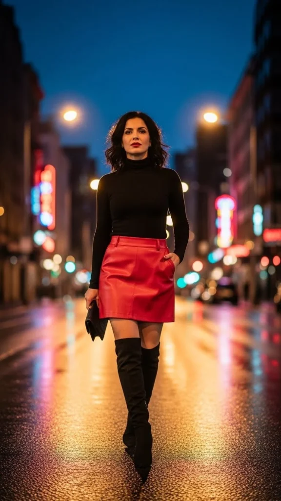 9. Red Faux Leather Skirt