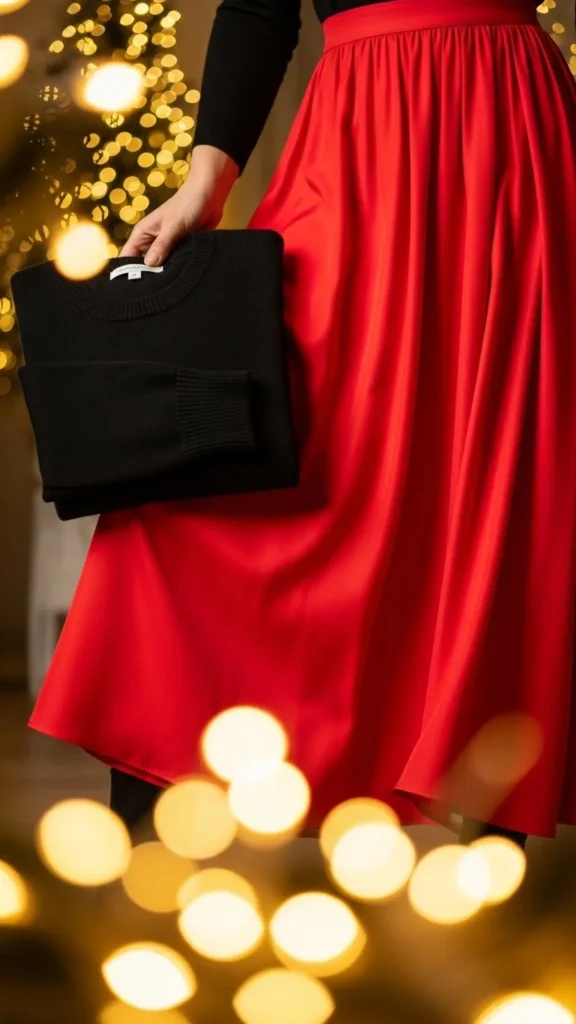 9. Red Midi Skirt With Black Sweater