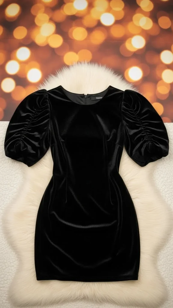 9. Velvet Mini Dress With Puff Sleeves