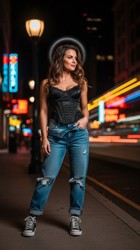 Corset-Style Top with Relaxed Jeans
