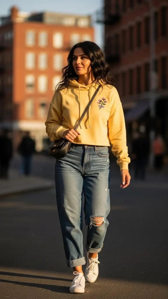 Cropped Hoodie with Loose Jeans