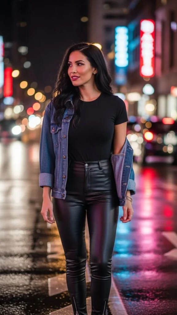 Faux Leather Pants with Simple Tee