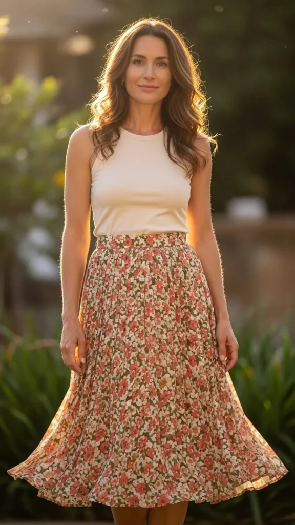 Floral Midi Skirt with Plain Tank