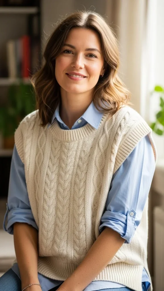 Knit Vest over Button Shirt