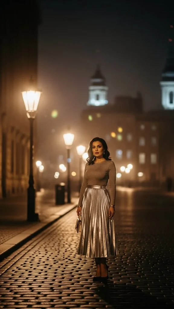 Metallic Skirt with Neutral Top