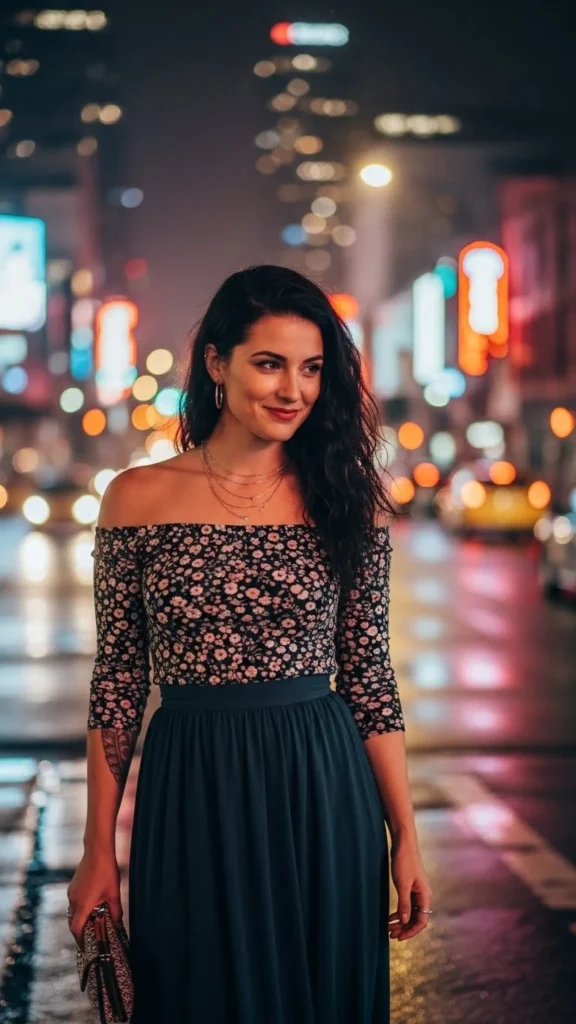 Off-Shoulder Top with Midi Skirt