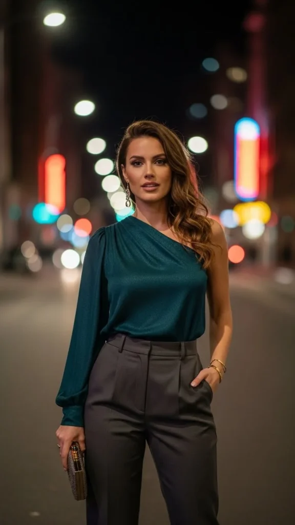One-Shoulder Top with Straight Pants