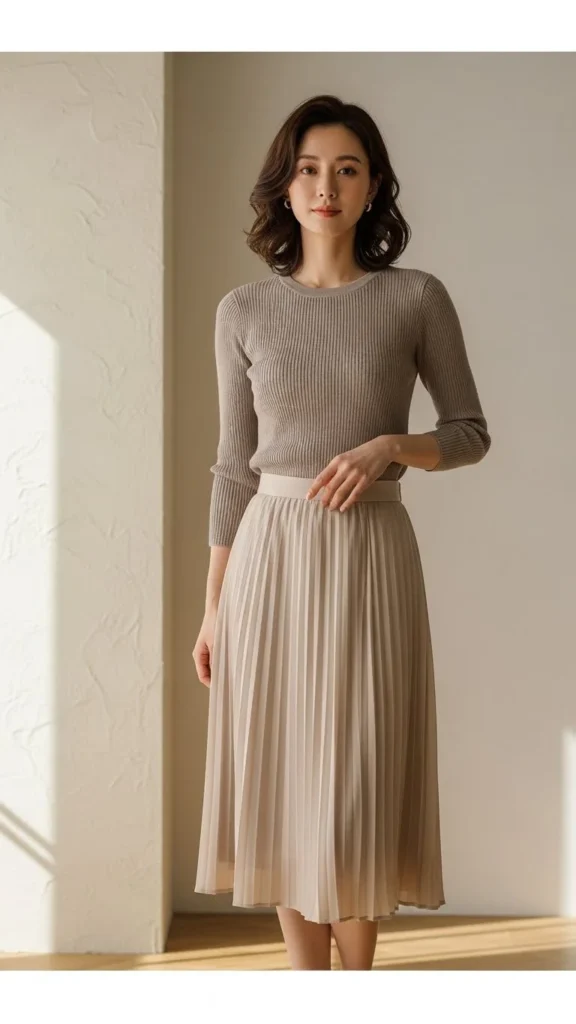 Pleated Skirt with Knit Top