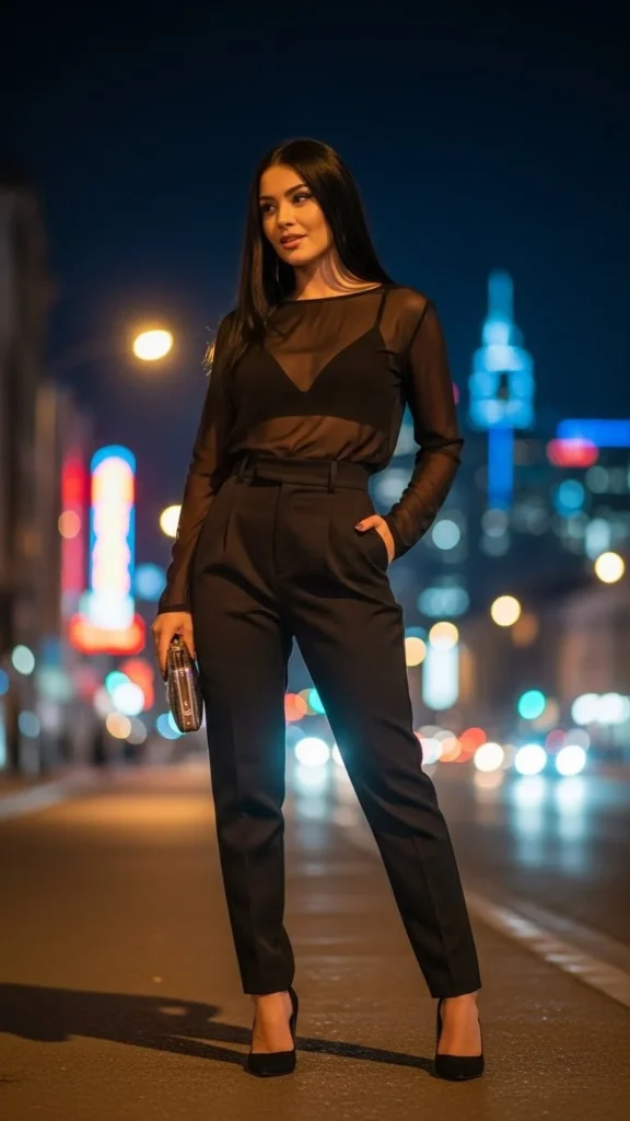 Sheer Top with Structured Pants