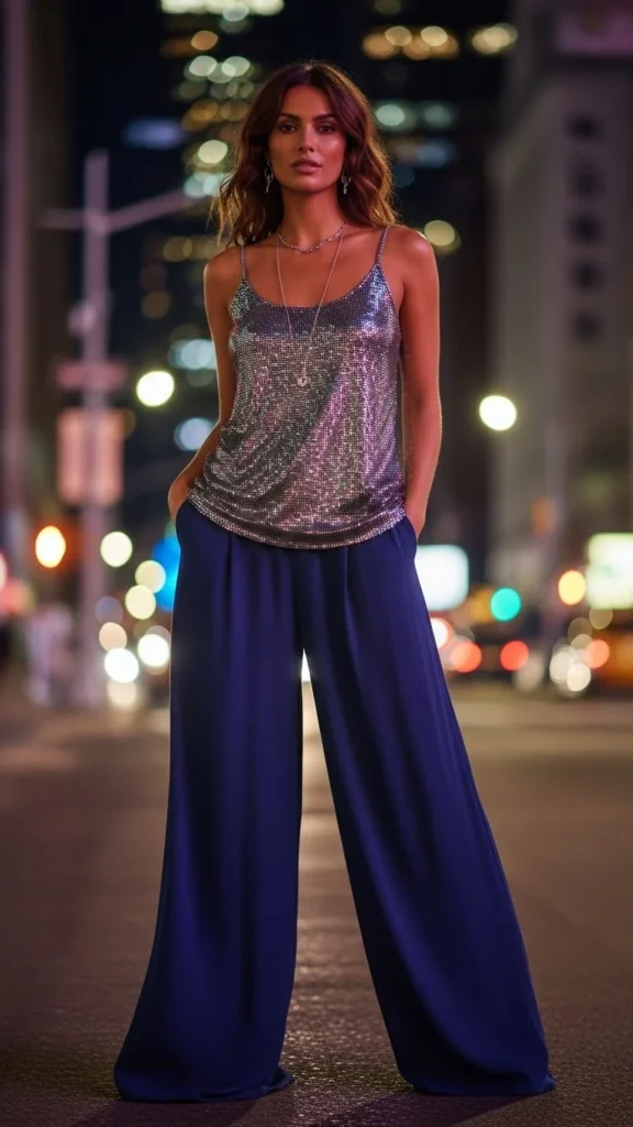 Wide-Leg Pants with Shimmer Tank