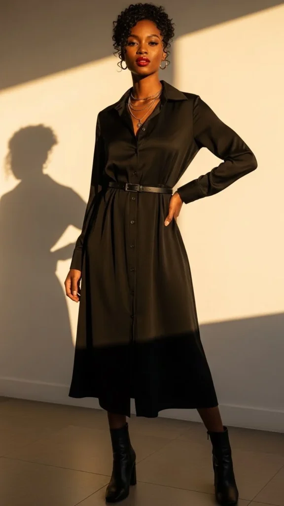 10. Black Shirt Dress Styled Simply