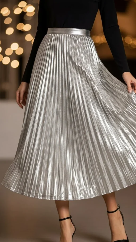 11. Metallic Pleated Midi Skirt