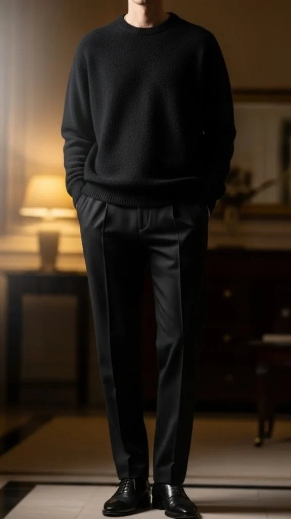 14. Cozy Black Sweater With Sharp Bottoms