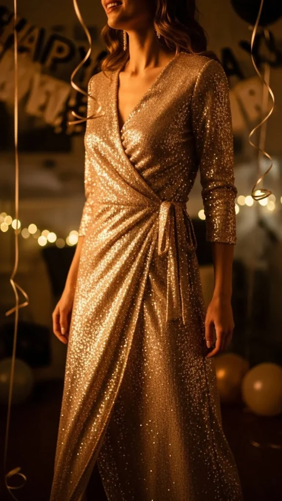 2. Champagne Sequin Wrap Dress