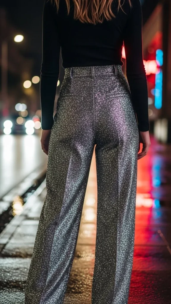 2. Silver Glitter Wide-Leg Pants