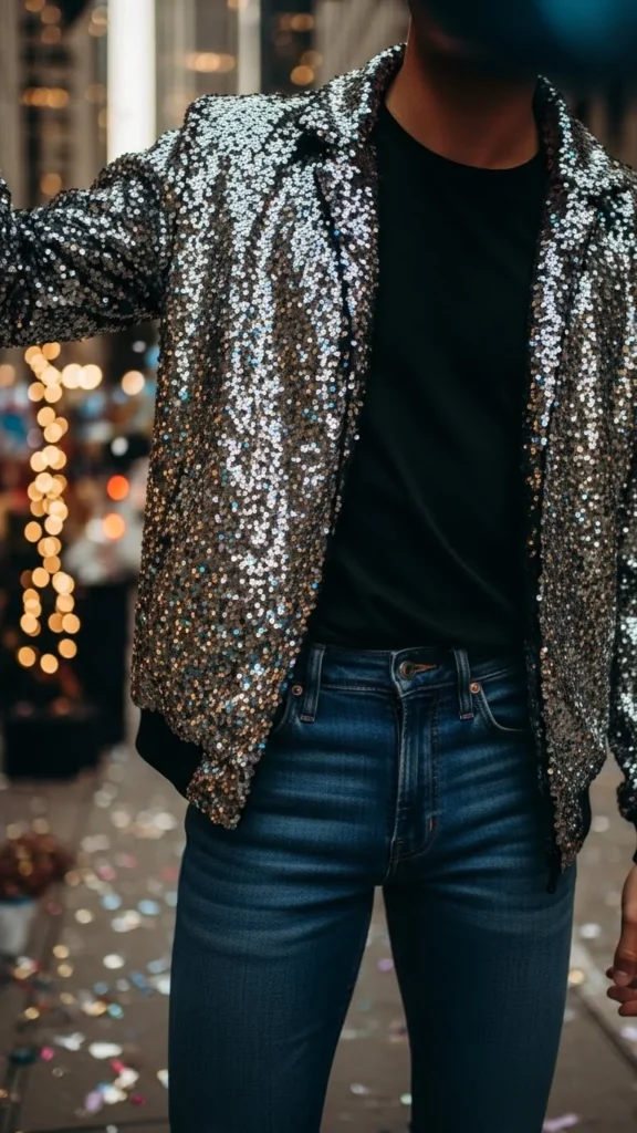 21. Sequin Jacket with Jeans