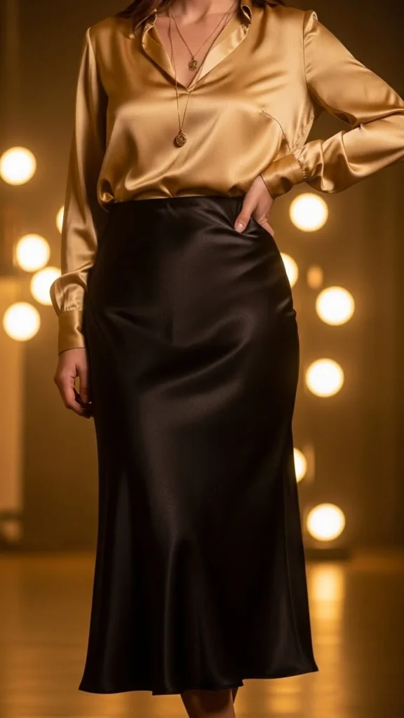 22. Black Slip Skirt with Gold Blouse