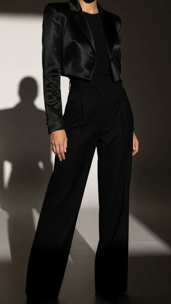 23. Black Cropped Jacket With High-Waist Bottoms