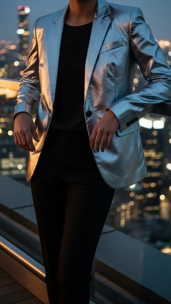 4. Metallic Blazer Over a Simple Outfit