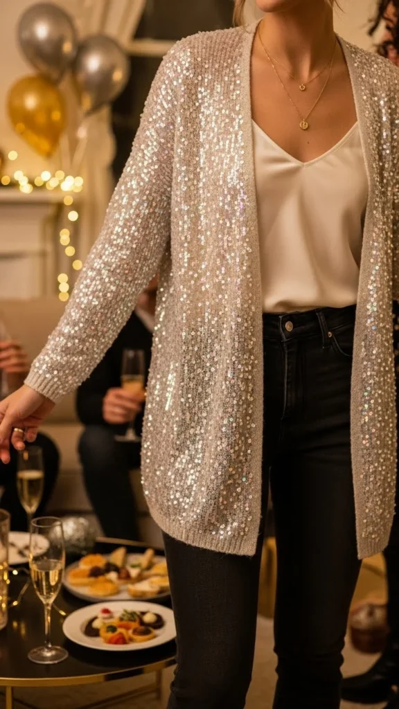 9. Sequin Cardigan Layered Look